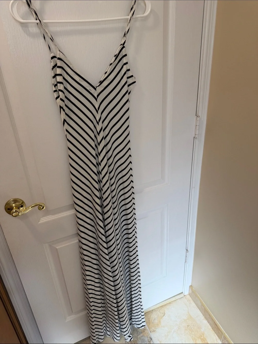Striped Black and White Maxi Dress with Spaghetti Straps - Picture 1 of 4